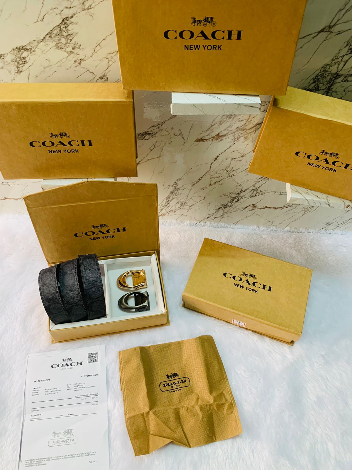 coacch new york 2 pcs buckle preinted premium quality belt combo