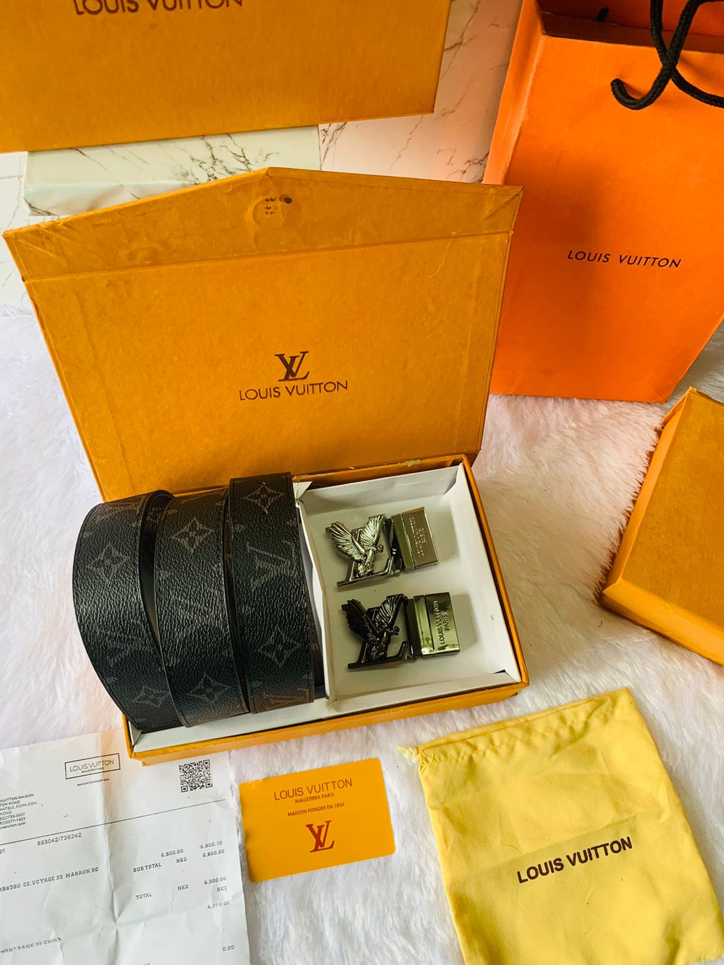 louis vullton premium quality 2 pcs buckle belt combo