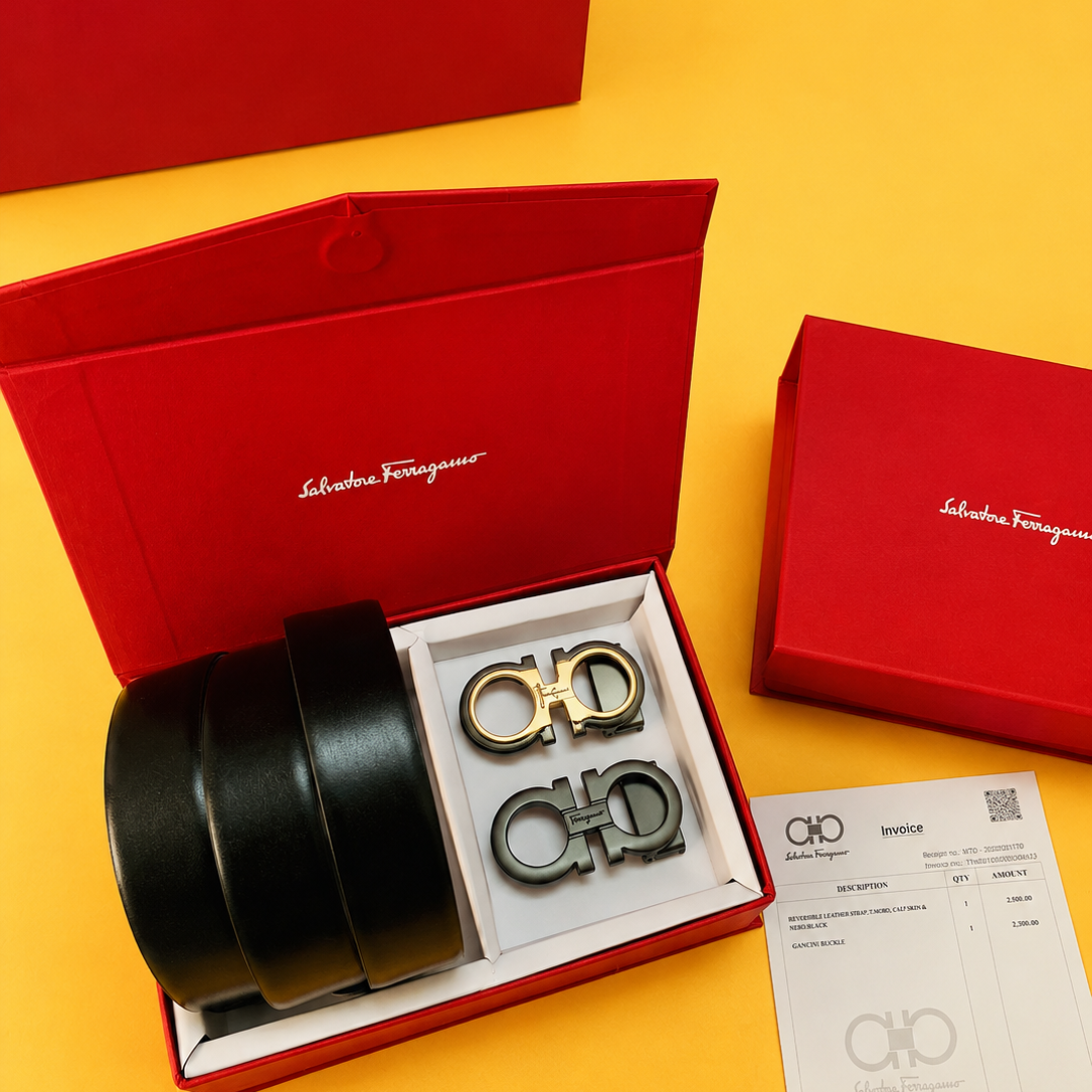 salvatore ferragamo 2 pcs buckle premium quality belt combo