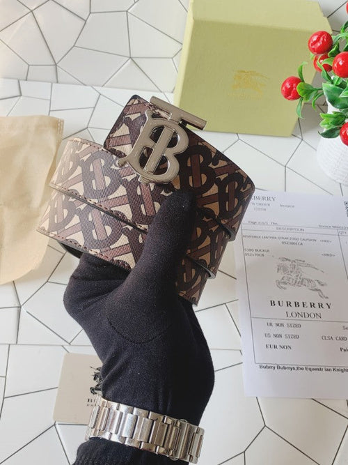 Burberry Silver & Brown Printed Premium Quality Belt