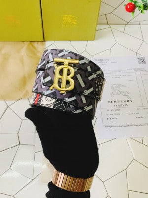Burberry Shining Golden & Black Printed Quality Belt