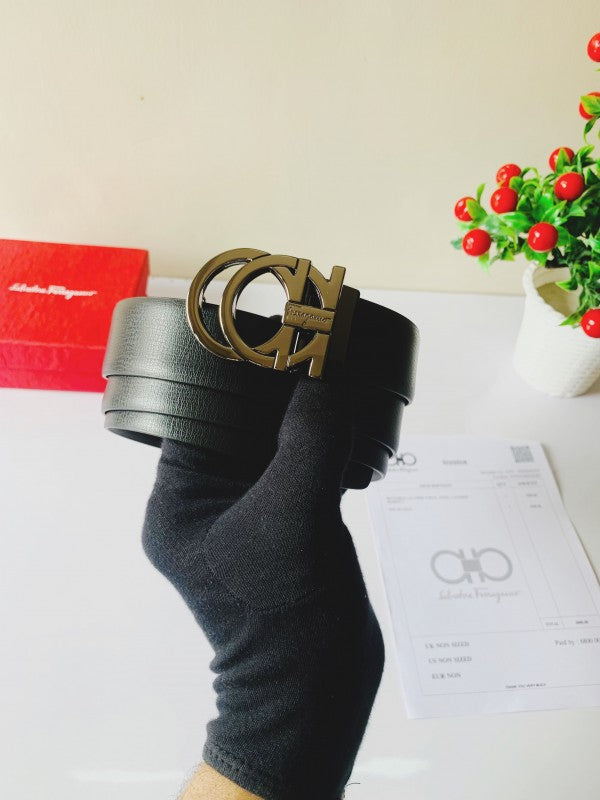 Salvatore Frrragam Full Black Printed Premium Quality Belt