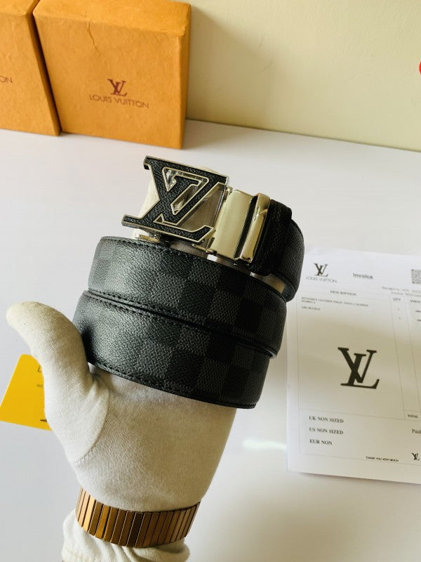 louis vuitton silver black printed premium quality belt