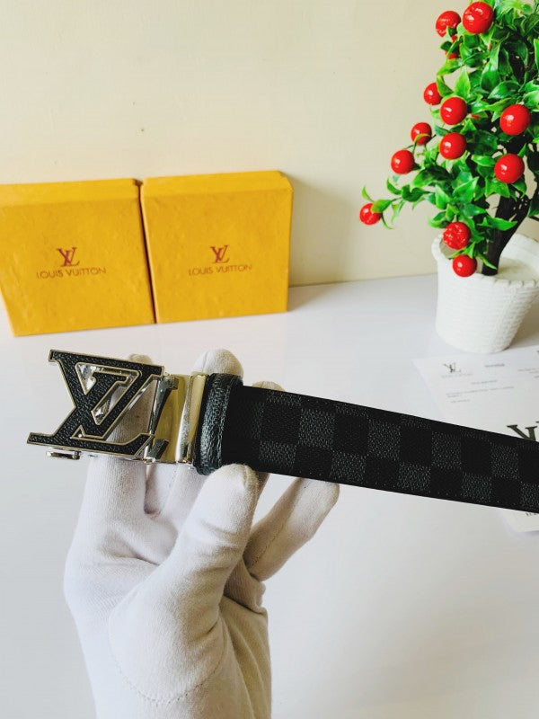 louis vuitton silver black printed premium quality belt