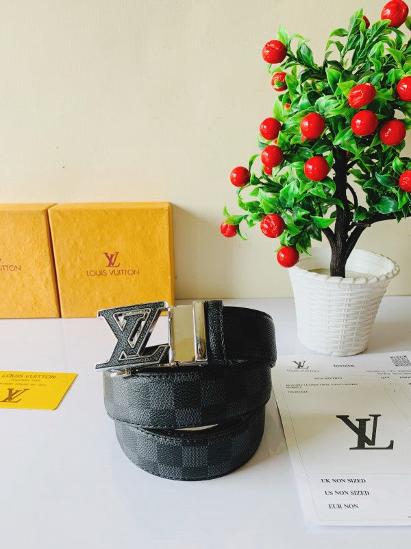 louis vuitton silver black printed premium quality belt
