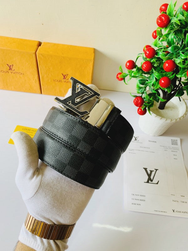 louis vuitton silver black printed premium quality belt