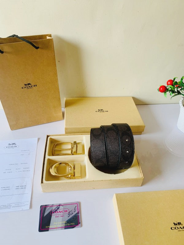 Coach golden brown 2-piece buckle combo belt