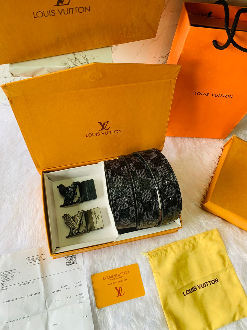 louis vullton premium quality 2 pcs buckle belt combo