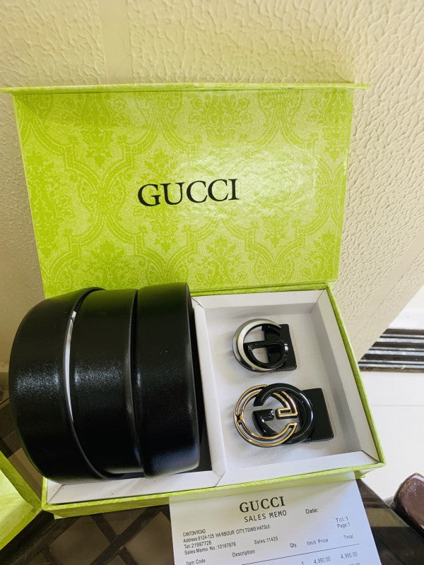 Gucci printed premium quality 2 pcs buckle combo