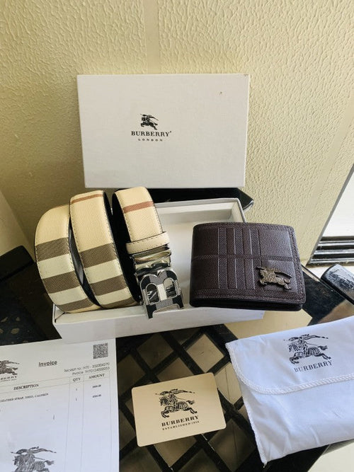 Burberry printed premium quality belt and wallet combo