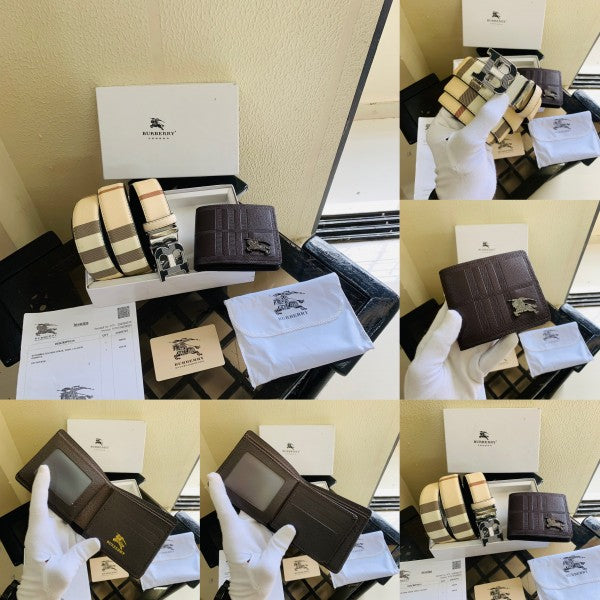 Burberry printed premium quality belt and wallet combo