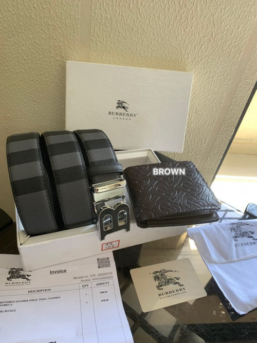 Burberry Printed Premium Quality Belt & Wallet Combo