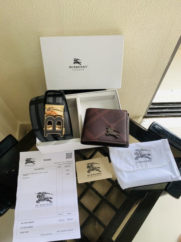 Burberry Printed Premium Quality Belt Wallet Combo