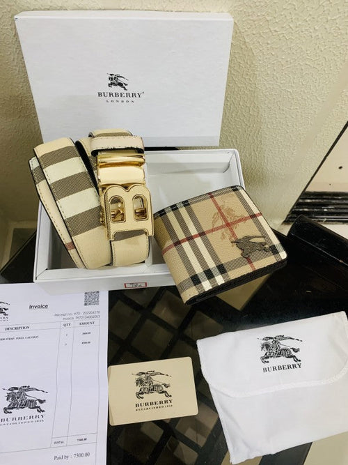 Burberry Printed Premium Quality Belt and Wallet Combo