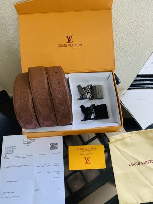LV Louis Vuitton Printed Premium Quality 2pcs Buckle Belt Combo