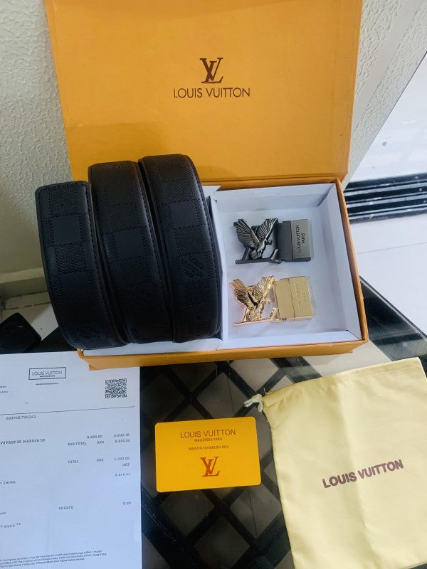 Louis vuitton premium quality 2 pcs buckle belt combo