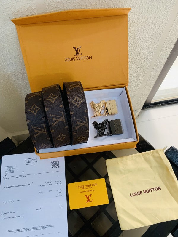 LV Louis Vuitton Printed Premium Quality 2pcs Buckle Belt Combo