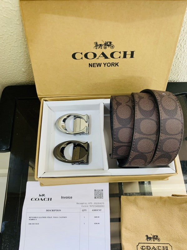 coacch 2 pcs buckle printed premium quality belt combo