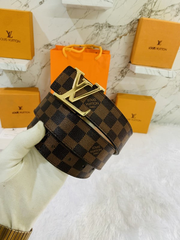 louis vuitto n golden brown chex premium quality belt