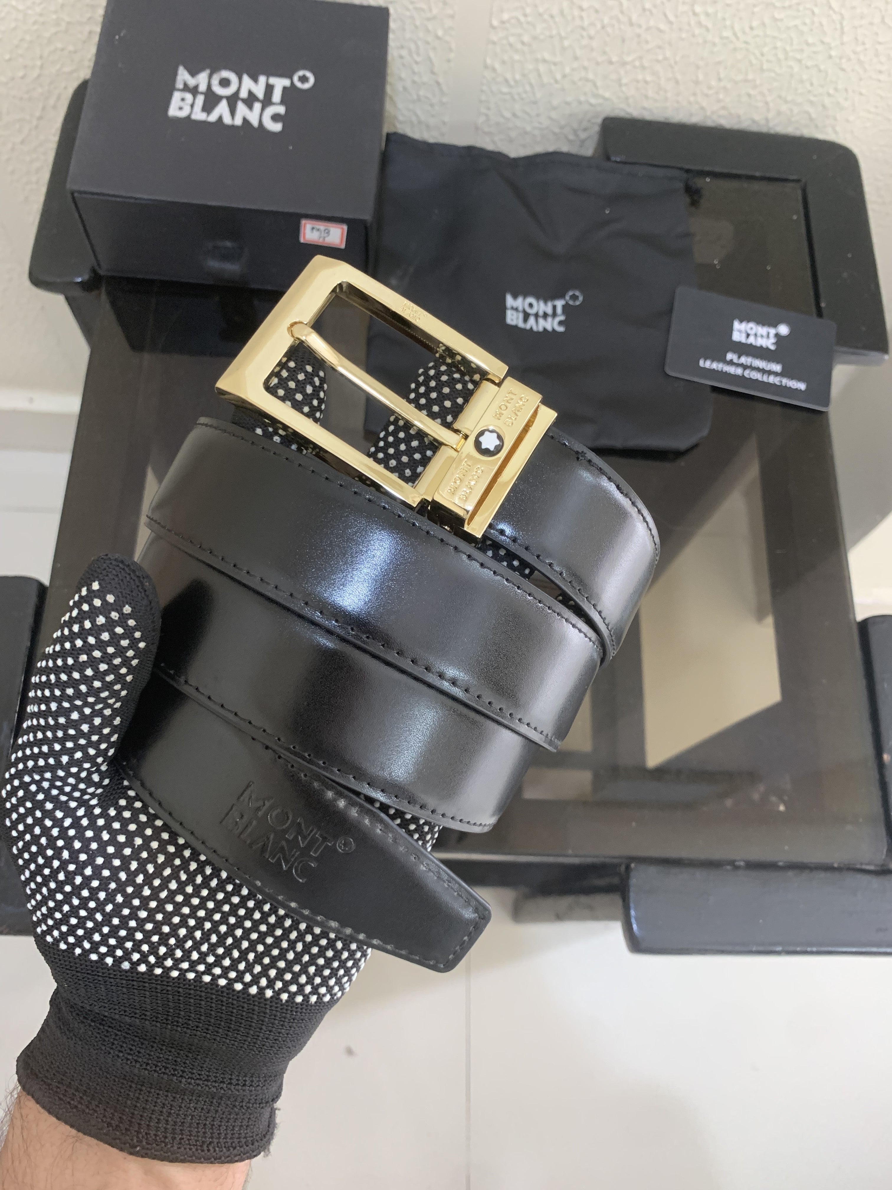 mont bllanc  golden  black premium quality belt