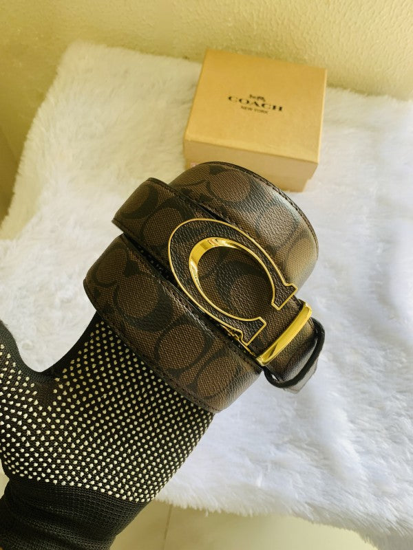 coach golden brown premium Quality automatic lock belt