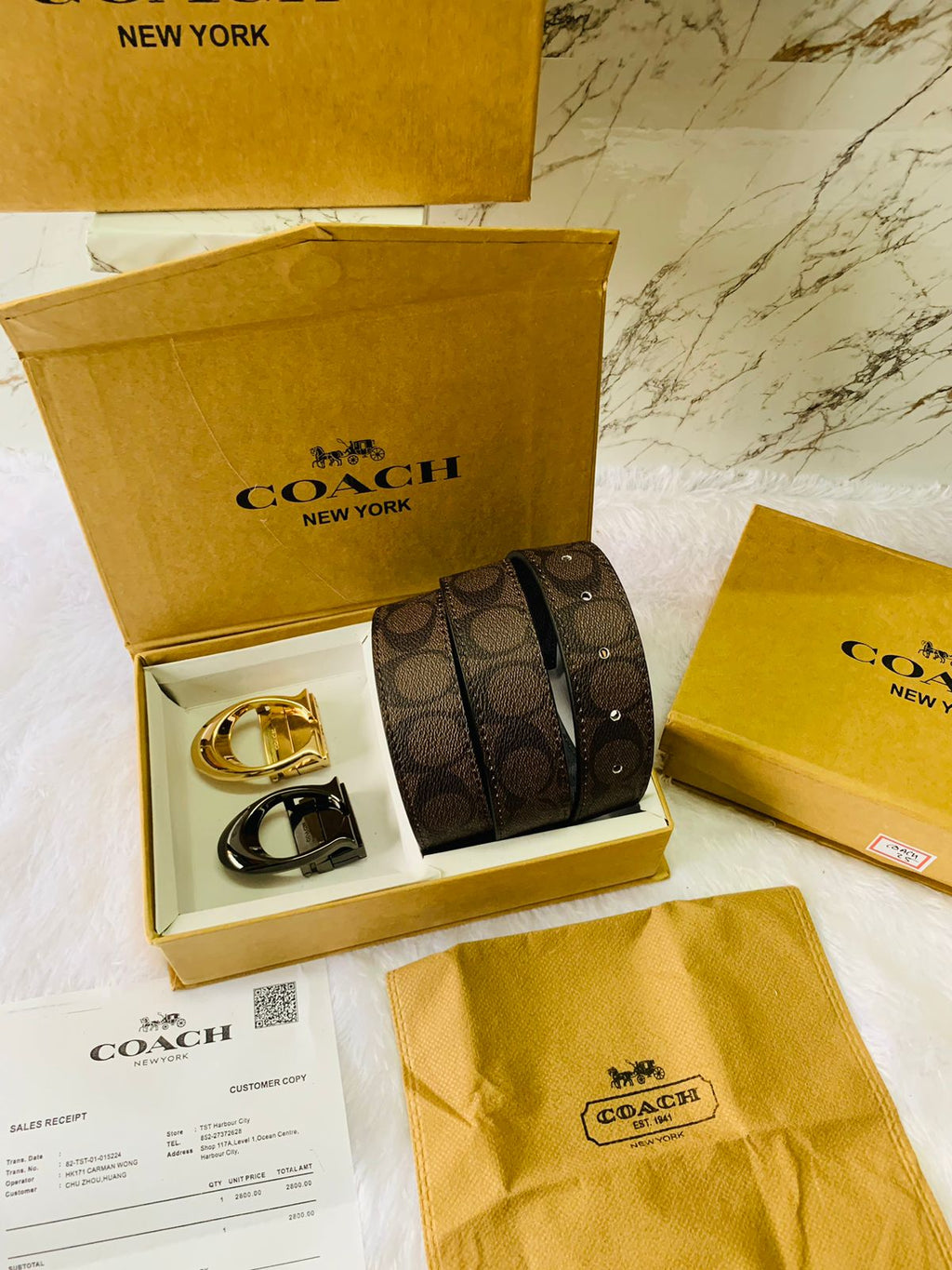 Coacch new york 2 pcs buckle preinted premium quality belt combo