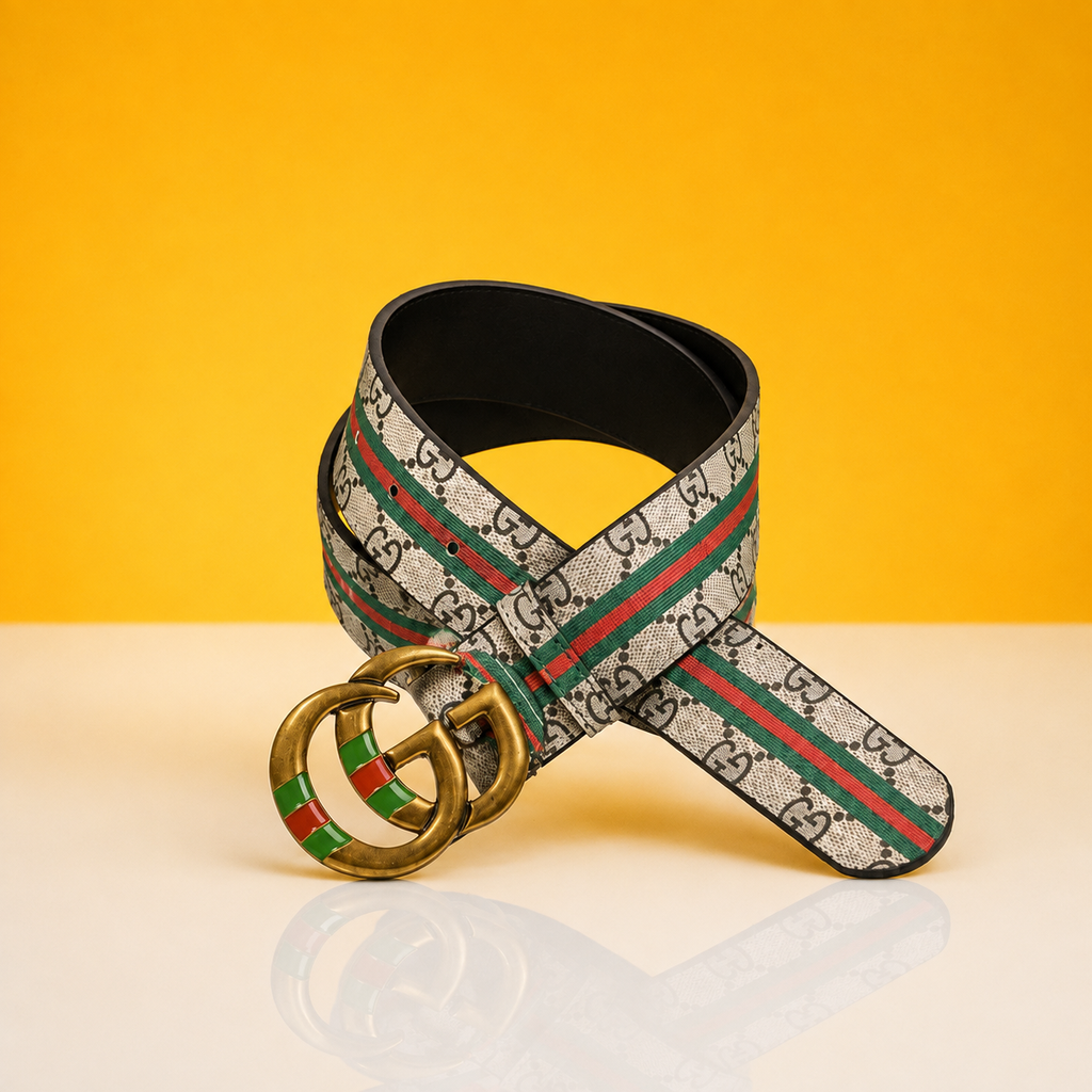 Guccii tri color red and green and grey high end leather belt