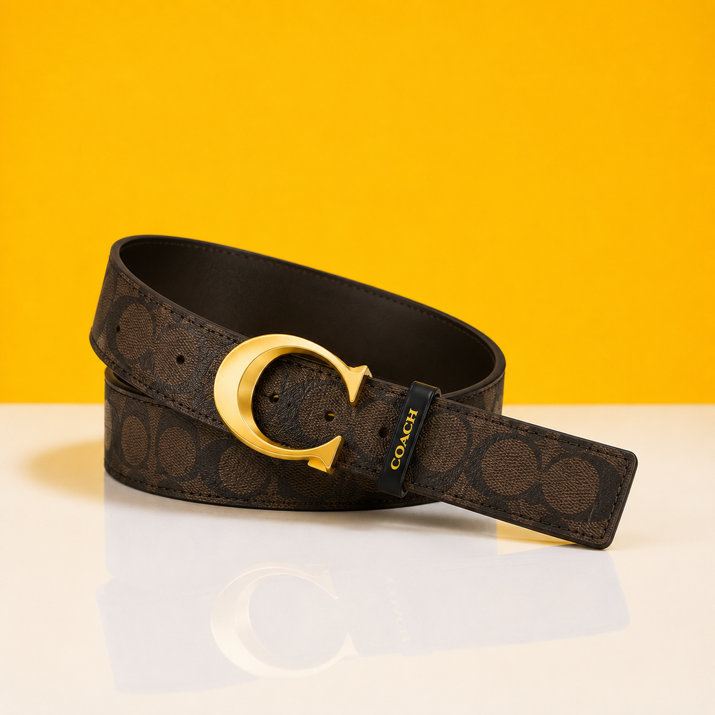 Coachh Luxurious Embossed Leather Strap 2 pcs Buckle Combo Belt