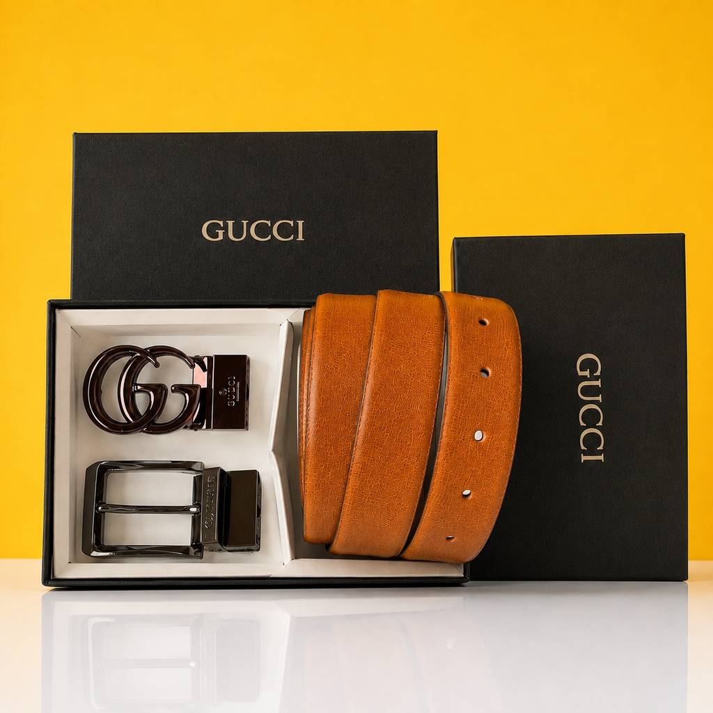 gucci printed premium quality 2 pcs buckle combo