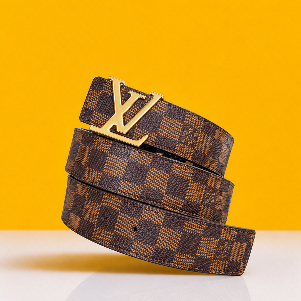 louis vuitton golden brown hex printed premium quality belt
