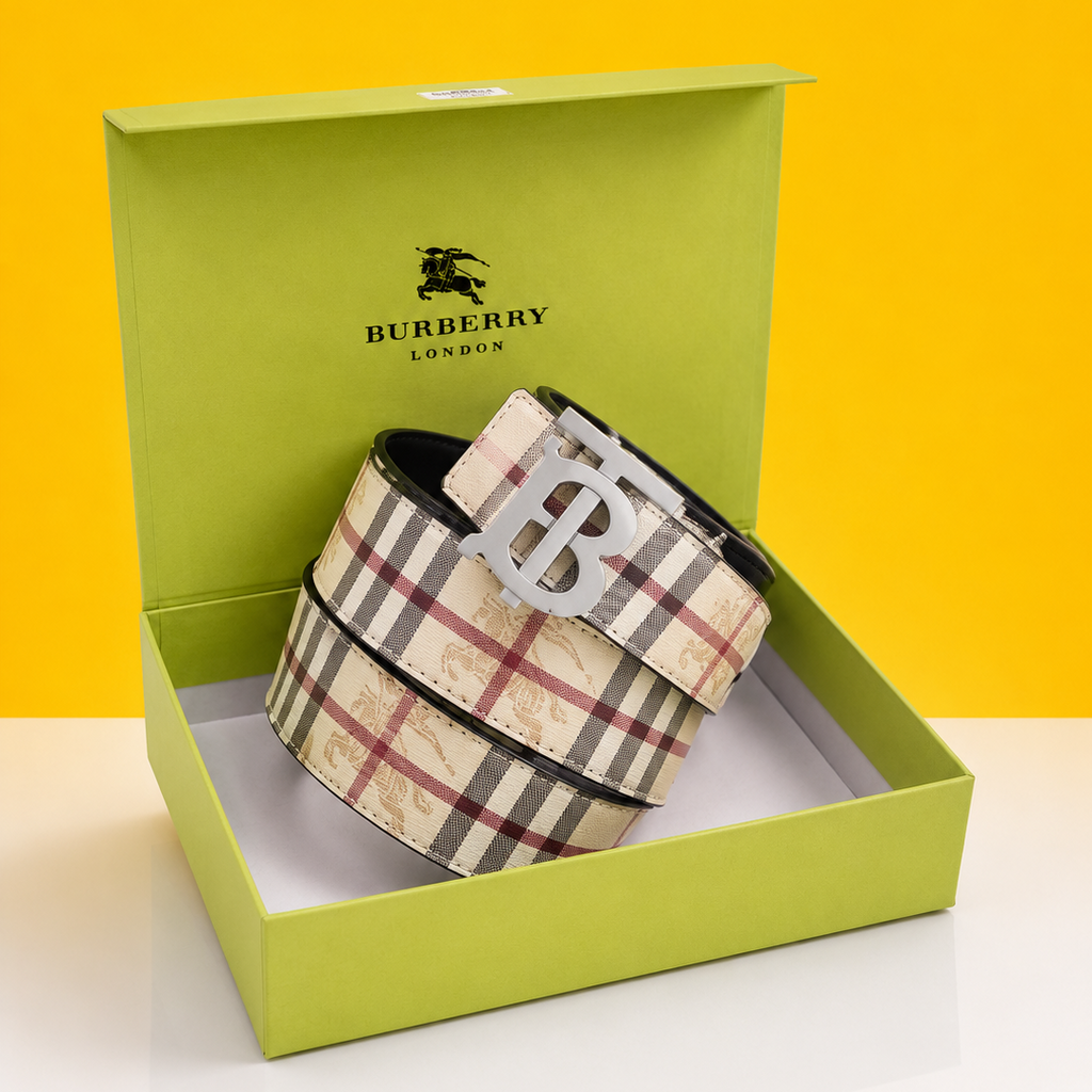 Burberry printed silver buckle premium quality belt