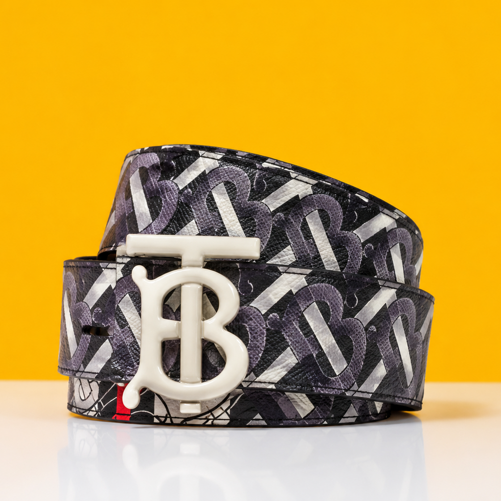 Burberry Silver & Black Printed Premium Quality Belt