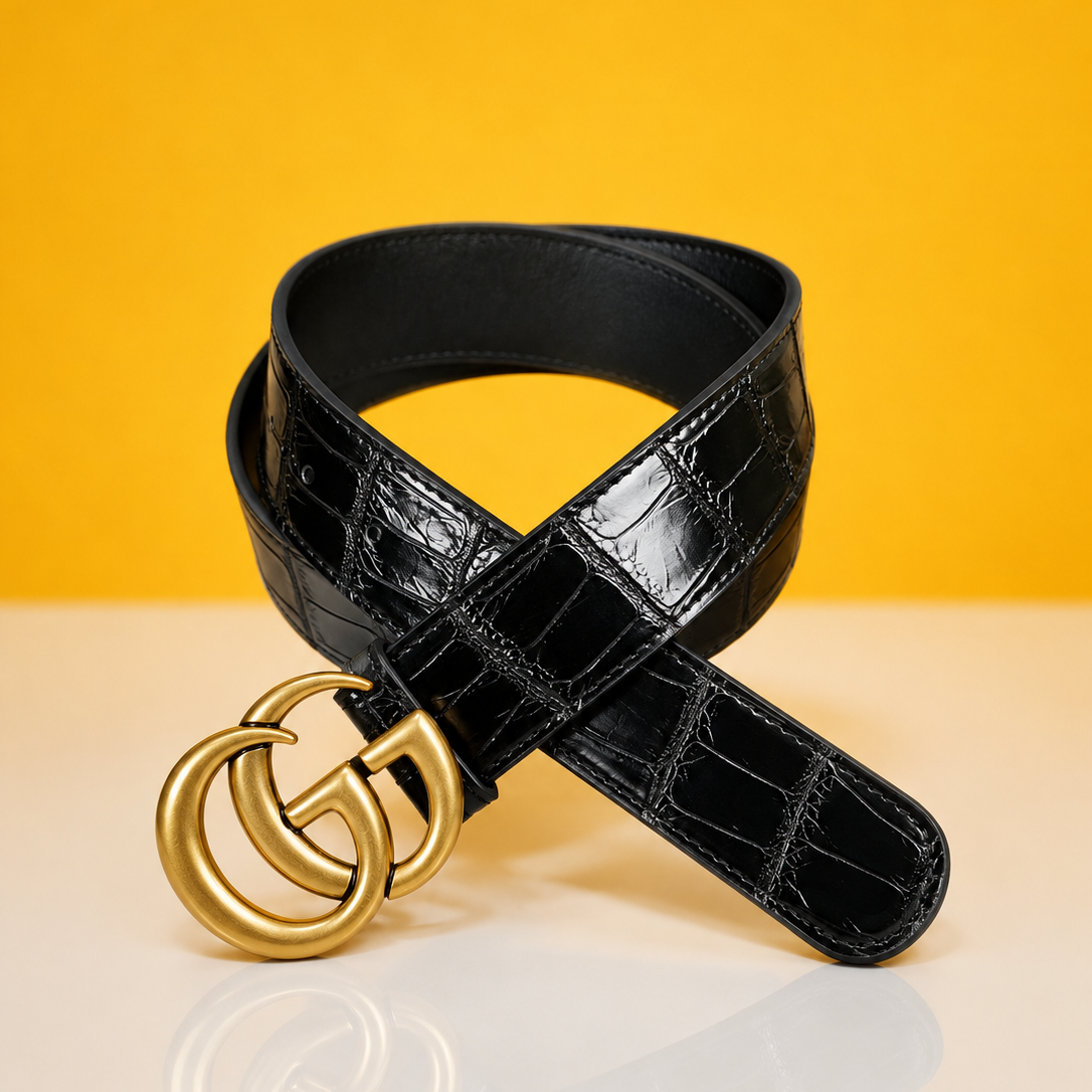 Gc Marmont Black Texas Color GC Design Crocodile Leather Formal Men's Belt