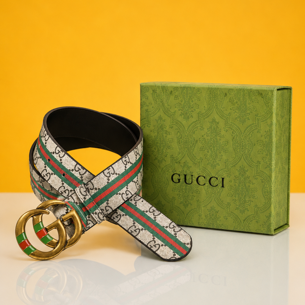 Guccii tri color red and green and grey high end leather belt