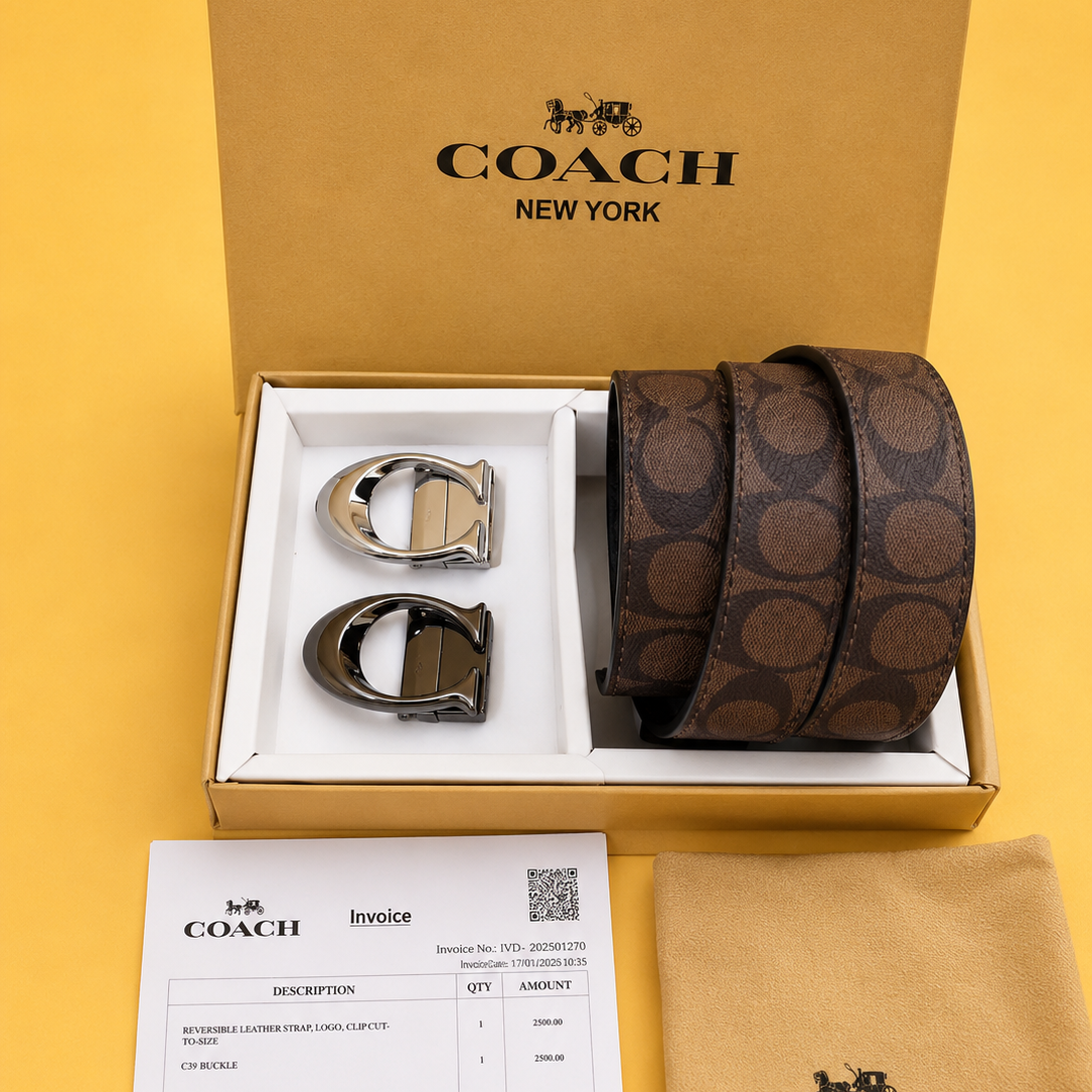 coacch 2 pcs buckle printed premium quality belt combo