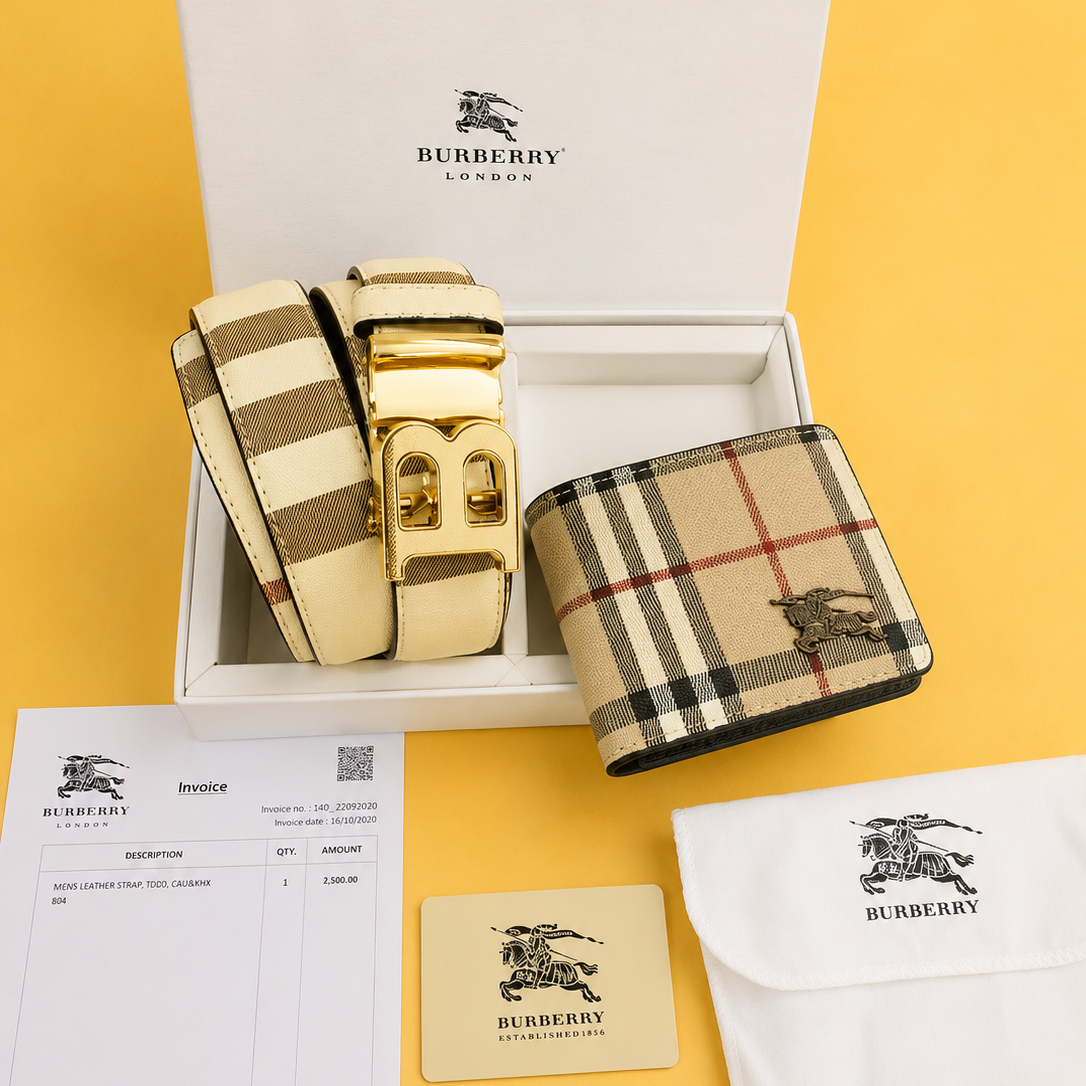 Burberry Printed Premium Quality Belt and Wallet Combo