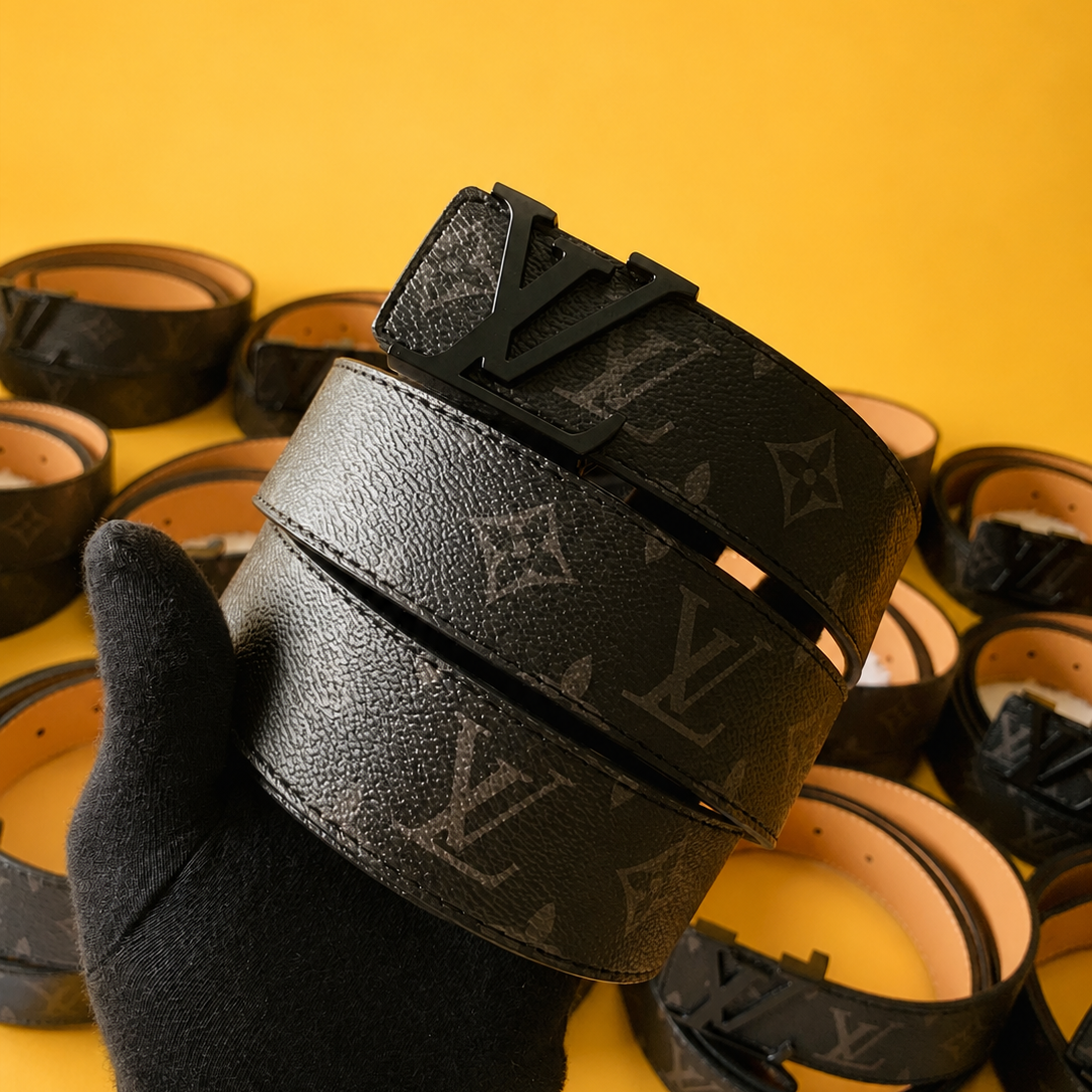 louis vuliton full black mono printed premium quality belt