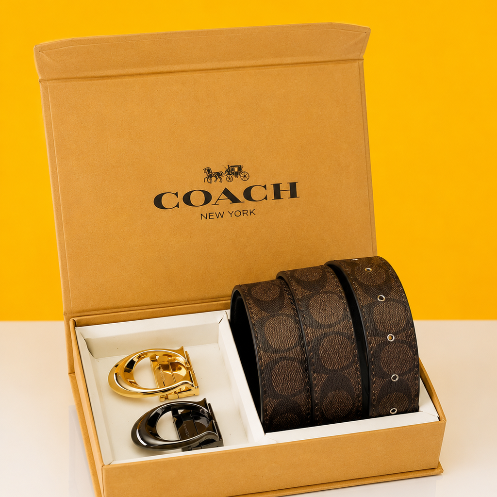 Coacch new york 2 pcs buckle preinted premium quality belt combo