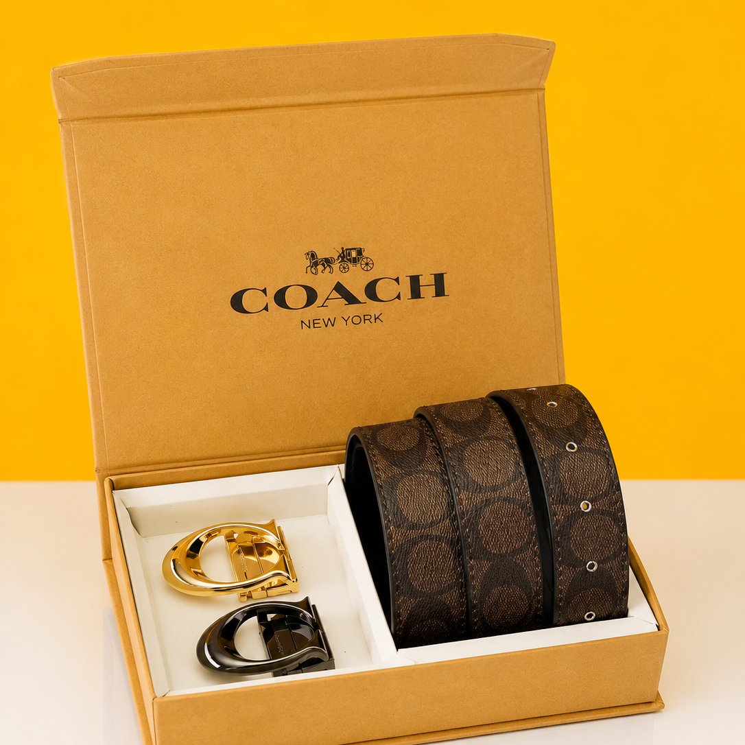 Coacch new york 2 pcs buckle preinted premium quality belt combo
