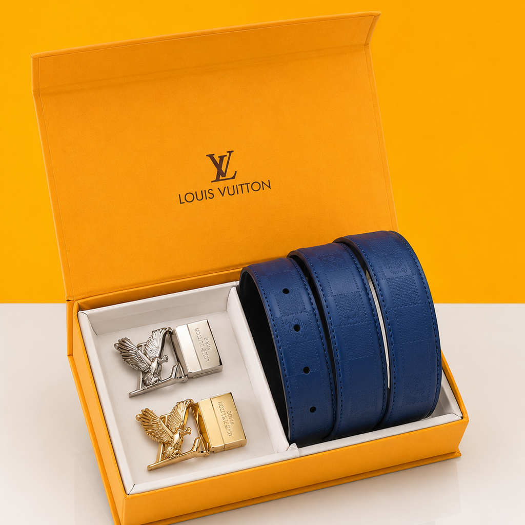 louis vullton premium quality 2 pcs buckle belt combo