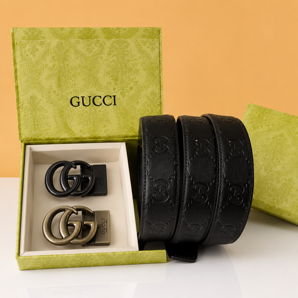 Gucci 2 pcs  bucjle premium quality belt combo
