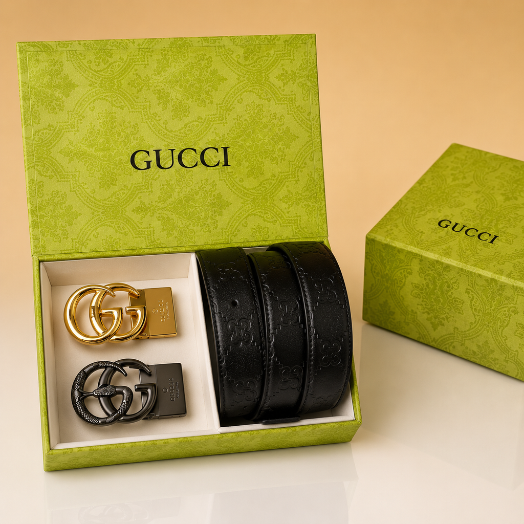 Gucci 2 pcs  bucjle premium quality belt combo