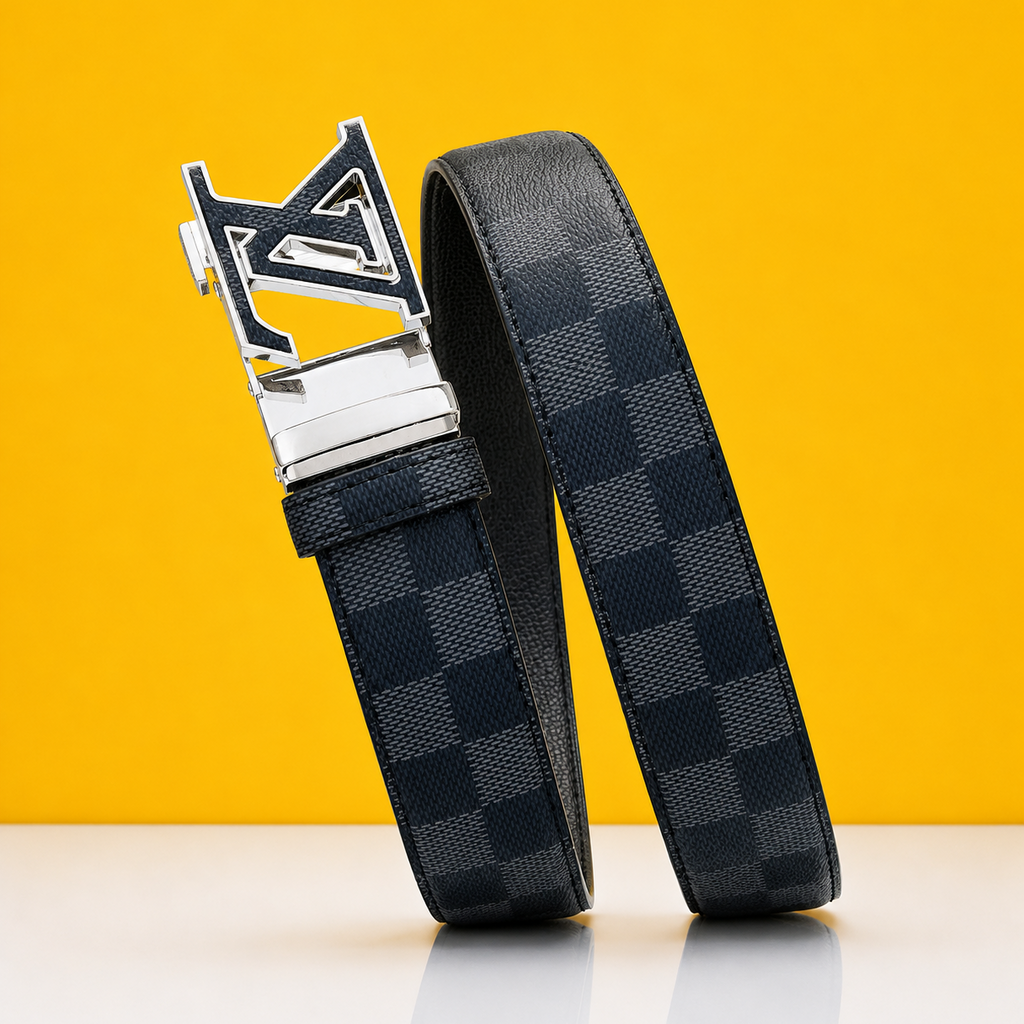 Luis Vuiitton Black and Silver Premium Belt For Men