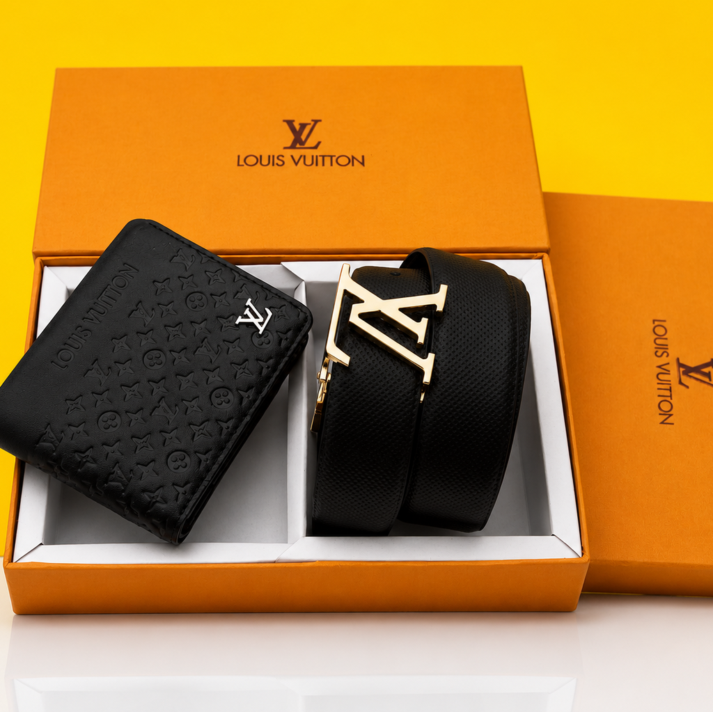 louis vuitton belt and wallet black premium quality combo