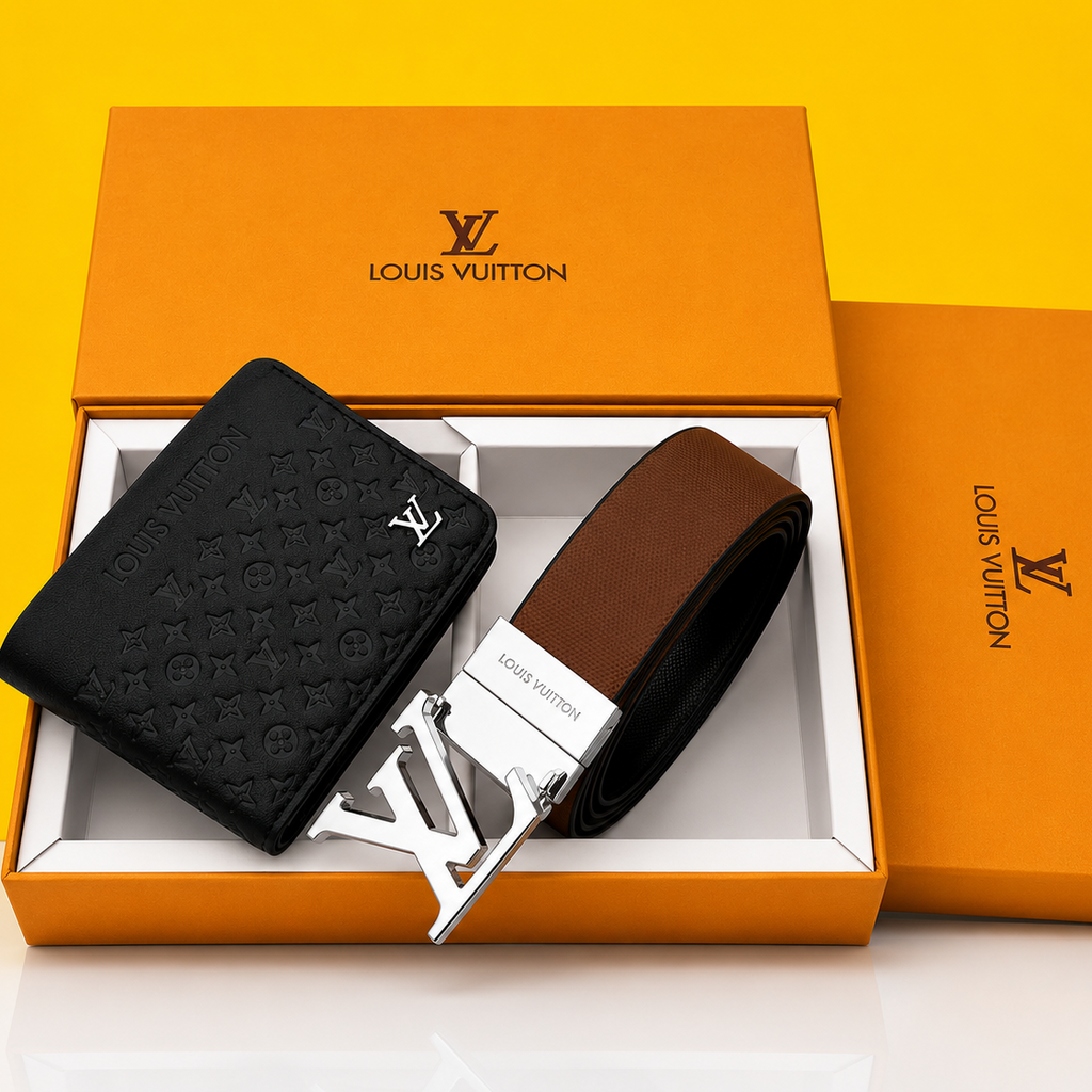 louis vuitton belt and wallet silver buckle premium quality combo
