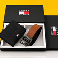 tommy hilfiger belt and wallet black buckle premium quality combo