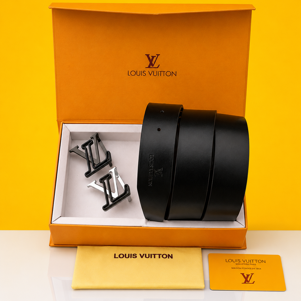 Louis Vuitton Inspired Printed Premium Quality 2-Piece Buckle Belt Combo