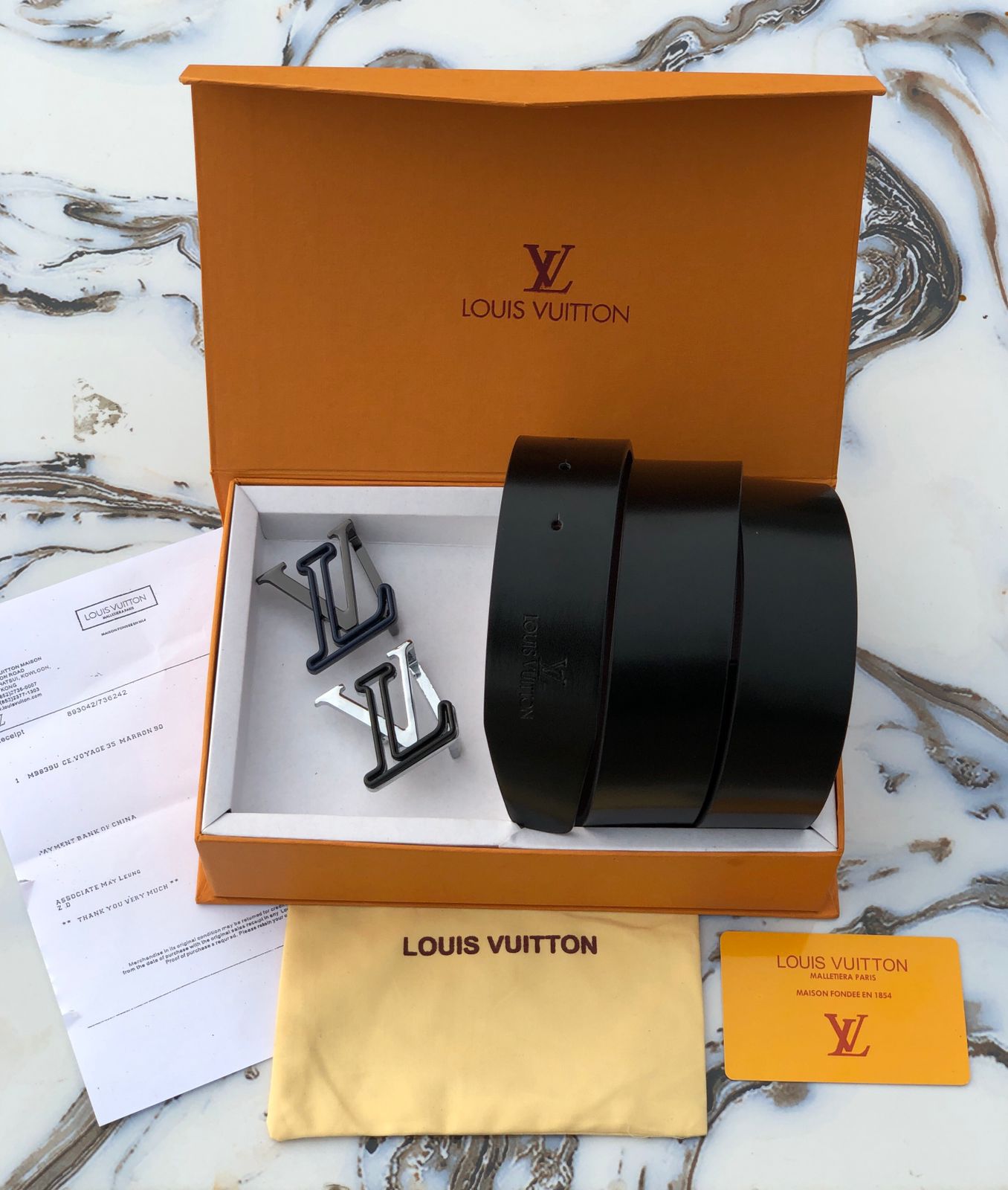 Louis Vuitton Inspired Printed Premium Quality 2-Piece Buckle Belt Combo