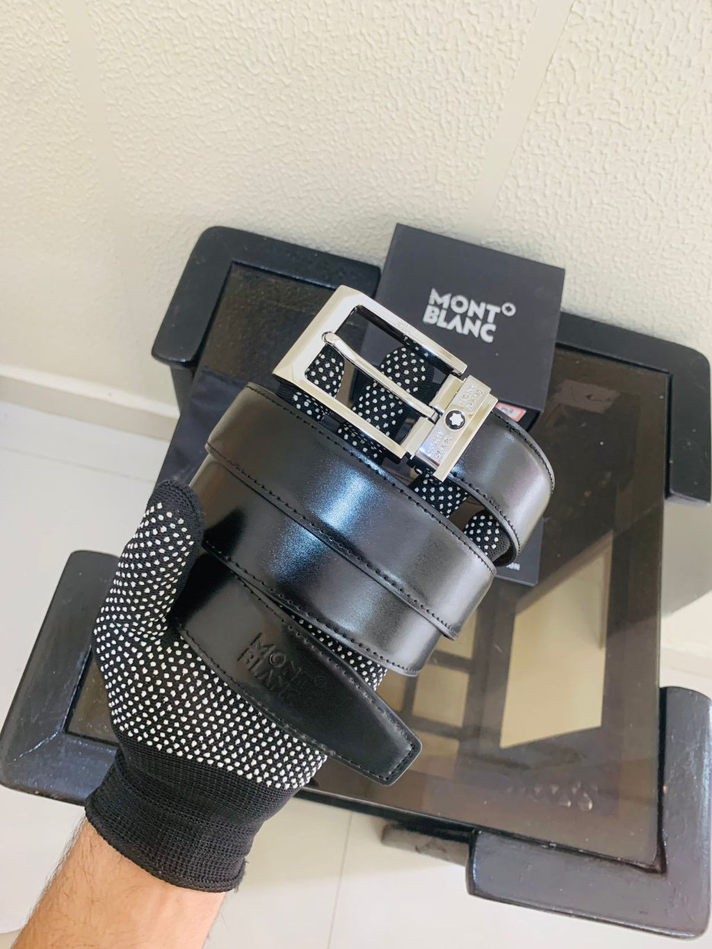 mont bllanc silver black premium quality belt
