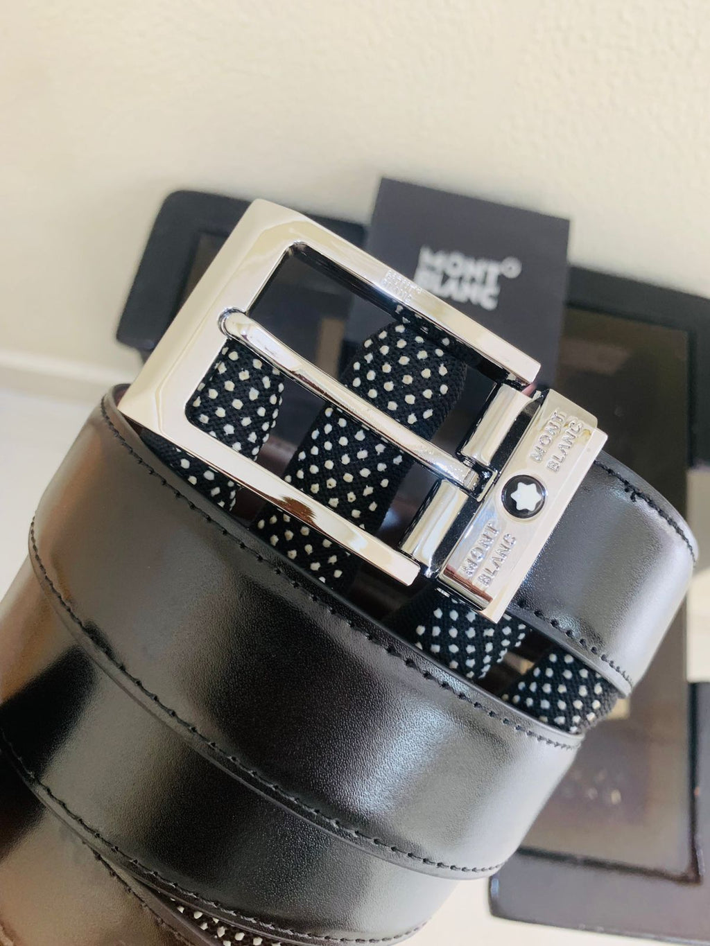 mont bllanc silver black premium quality belt